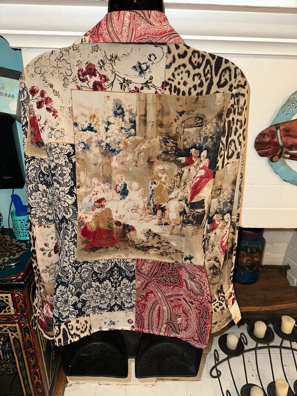 UNIQUE VINTAGE BETTY BARCLAY ART PRINT MUSEUM PATCHWORK BLOUSE